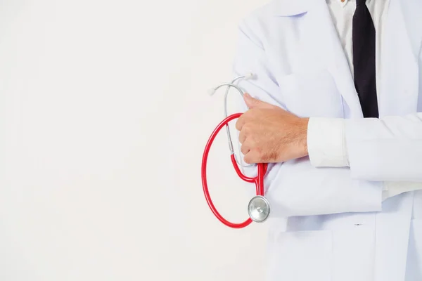 Doctor holding stethoscope on white background. — Stock Photo, Image