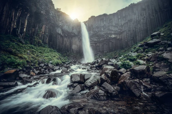 Svartifoss waterfall in Vatnajokull, Iceland. — Stock Photo, Image