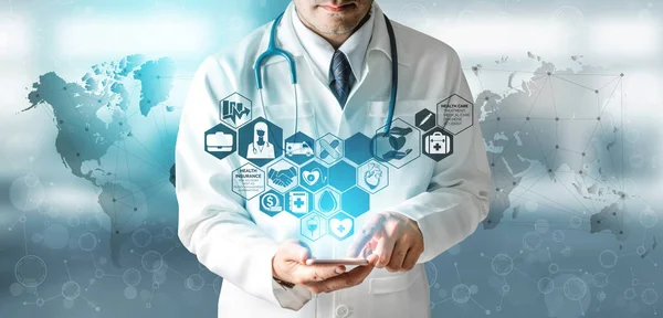 Doctor with health insurance healthcare graphic. — Stock Photo, Image