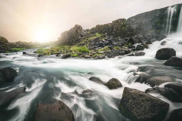 Oxararfoss thingvellir，冰岛的瀑布 — 图库照片