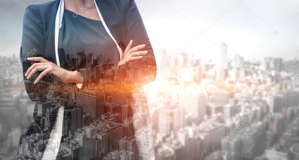 Double Exposure Image of Business Person