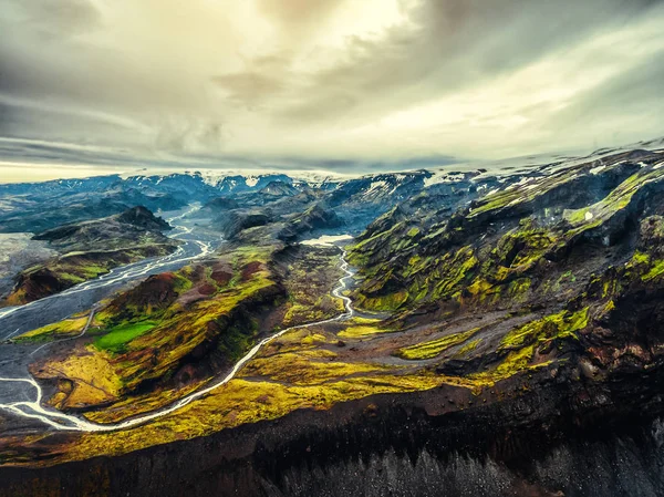 Krajobraz Thorsmork w góralskiej Islandii. — Zdjęcie stockowe