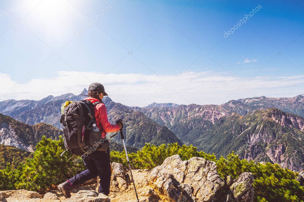 Hiker do trekking activity on mountain in Japan.