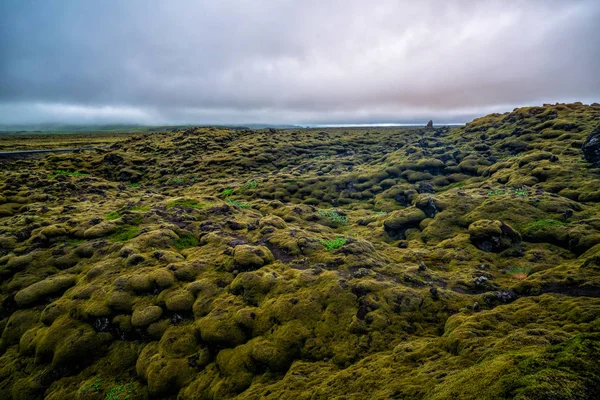 Sopečný popel a lávové pole na Islandu. — Stock fotografie