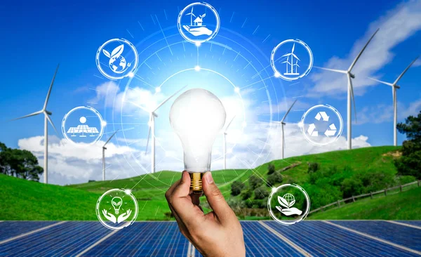 Energy innovation light bulb graphic interface.