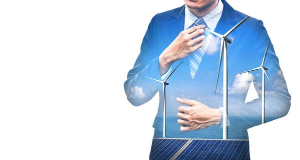 Wind Turbine dubbel exponering grafiskt gränssnitt. — Stockfoto