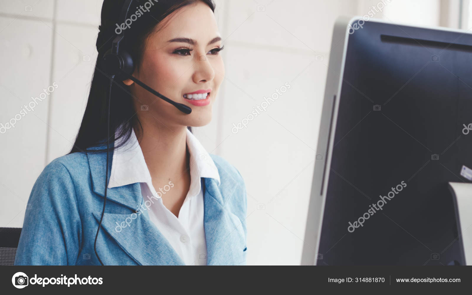 Customer support agent or call center with headset stock photo
