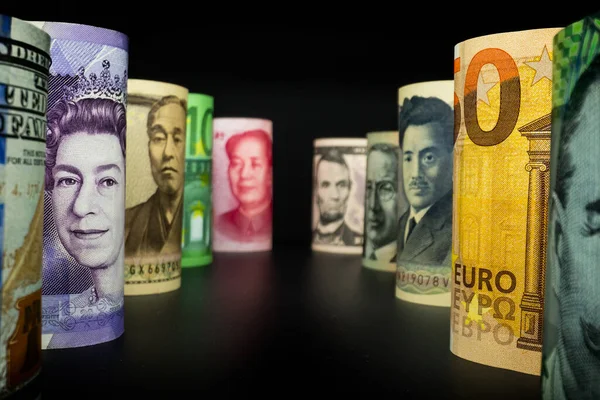 Macro Shot Van Internationale Valuta Geld Omvatten Amerikaanse Amerikaanse Dollar — Stockfoto
