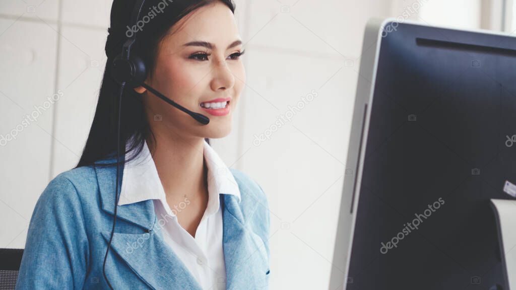 Customer support agent or call center with headset