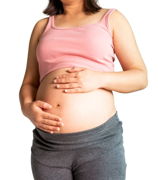 白い背景上に分離されて幸せ妊娠中の女性. — ストック写真