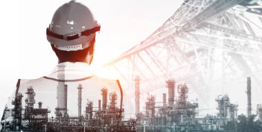 Yaratıcı grafik tasarımında gelecek fabrika ve enerji endüstrisi konsepti. Petrol, gaz ve petrokimyasal rafineri fabrikası yeni nesil enerji ve enerji sektörünü gösteriyor..