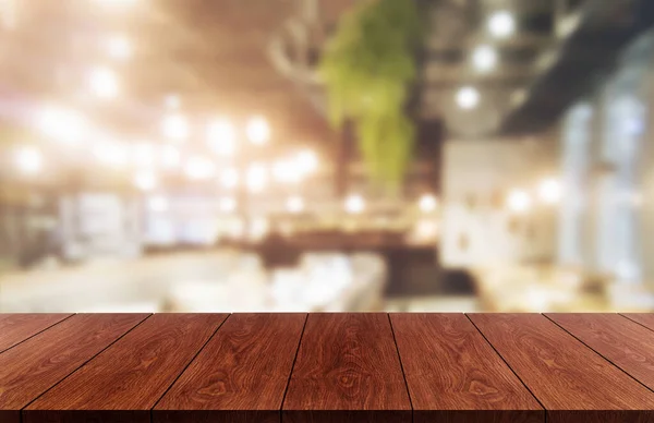 Wood Table Blurry Background Modern Restaurant Room Coffee Shop Empty — Stock Photo, Image
