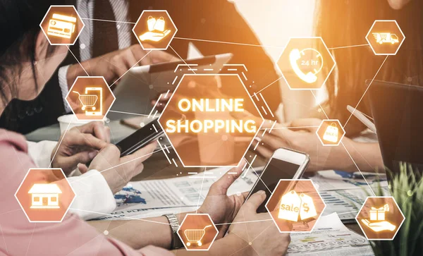 Online Shopping Und Internet Zahlungsverkehr Technologie Moderne Grafische Benutzeroberfläche Zeigt — Stockfoto