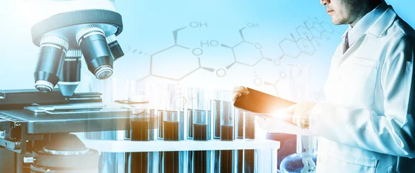 Conceito Investigação Desenvolvimento Imagem Dupla Exposição Instrumento Laboratório Científico Médico — Fotografia de Stock