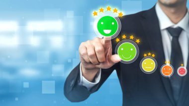 Customer review satisfaction feedback survey concept. User give rating to service experience on online application. Customer can evaluate quality of service leading to reputation ranking of business. clipart