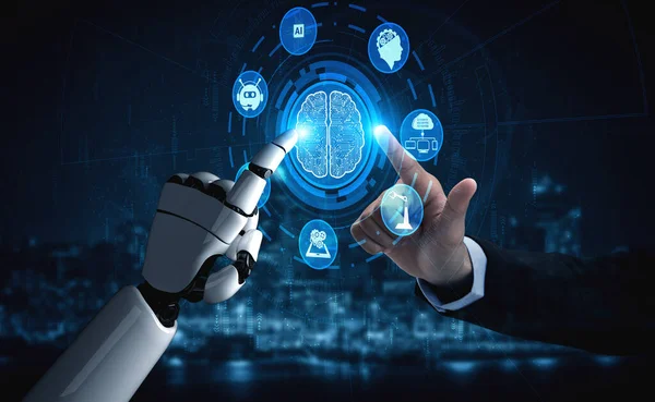 Rendering Artificial Intelligence Research Robot Cyborg Development Future People Living — Stock Photo, Image