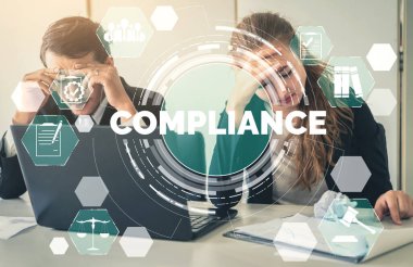 Uluslararası standartları karşılamak için iş kalitesi politika planlaması için uyum kuralı kanunu ve düzenleme grafik arayüzü.