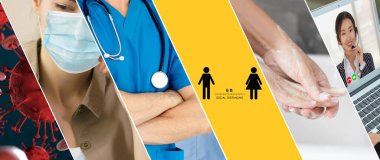 Coronavirus COVID-19 görüntü pankartı güvenlik önlemi ve covid-19 ya da 2019 Coronavirus hastalığının yayılmasını önlemek için doktor hizmeti de dahil olmak üzere önleme bilgisi kavramına yerleştirildi.