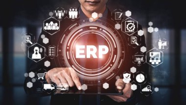 Girişim Kaynak Yönetimi ERP yazılım sistemi modern grafik arayüzünde sunulmuştur. Şirket kaynaklarını yönetmek için geleceğin teknolojisini göstermektedir..