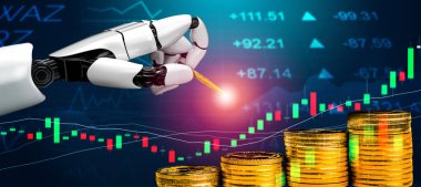 3D Rending gelecekteki robot teknolojisi geliştirme, yapay zeka yapay zeka ve makine öğrenme konsepti. İnsan hayatının geleceği için küresel robot biyonik bilim araştırması.