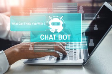 Al Chatbot akıllı dijital müşteri hizmetleri uygulaması konsepti. Yapay zeka sohbet botu otomatik mesajı kullanan bilgisayar veya mobil aygıt uygulaması müşterilere anında yardım etmek için çevrimiçi yanıt verir.