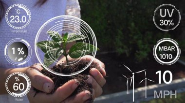 Ürün yetiştirme ve hasat kalitesini kontrol etmek için yapay zeka tarafından fütüristik sensör veri toplama yönetimi ile akıllı dijital tarım teknolojisi. Bilgisayar destekli tarla yetiştirme kavramı.