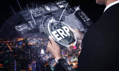 Girişim Kaynak Yönetimi ERP yazılım sistemi modern grafik arayüzünde sunulmuştur. Şirket kaynaklarını yönetmek için geleceğin teknolojisini göstermektedir..