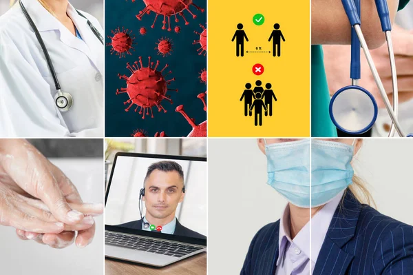 Coronavirus Covid Beeldenset Banner Het Concept Van Preventie Informatie Waaronder — Stockfoto