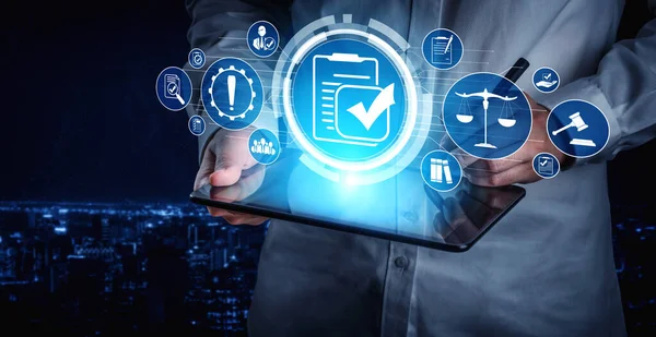 stock image Compliance rule law and regulation graphic interface for business quality policy planning to meet international standard.