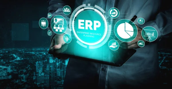 Enterprise Resource Management Erp Software System Business Resources Plan Presented —  Fotos de Stock