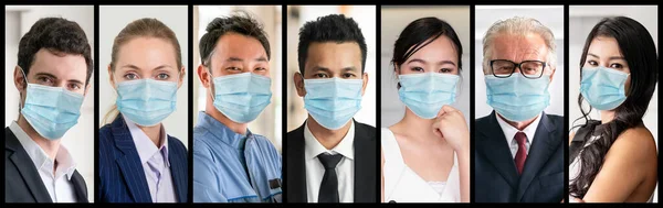 Diverse Menschen Mit Gesichtsmaske Geschützt Vor Coronavirus Oder Covid Fotoserie — Stockfoto