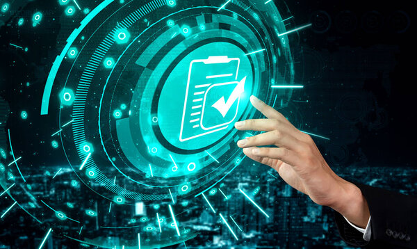 Compliance rule law and regulation graphic interface for business quality policy planning to meet international standard.