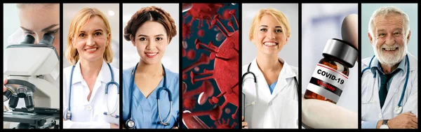 Coronavirus Covid Photo Set Banner Concept Medical Treatment Including Medicine —  Fotos de Stock