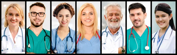 Médico Enfermeiro Equipe Médica Retrato Rosto Foto Banner Set Concept — Fotografia de Stock