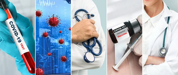 Coronavirus Covid Fotoset Banner Concept Van Medische Behandeling Inclusief Geneeskunde — Stockfoto