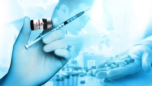 Coronavirus Covid Concetto Ricerca Sviluppo Vaccini Test Medici Scienziato Studio — Foto Stock