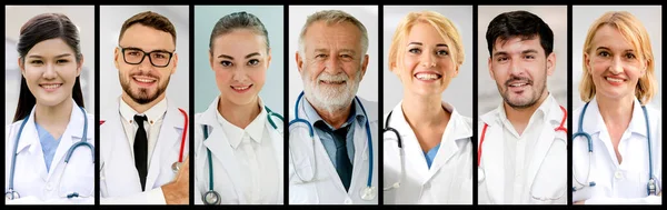 Médico Enfermeiro Equipe Médica Retrato Rosto Foto Banner Set Concept — Fotografia de Stock