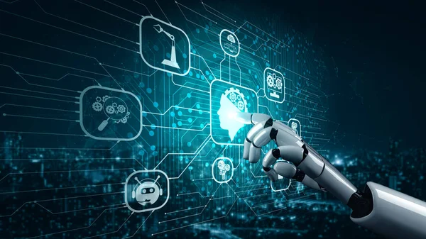 Weergave Kunstmatige Intelligentie Onderzoek Naar Robot Cyborgontwikkeling Voor Toekomst Van — Stockfoto