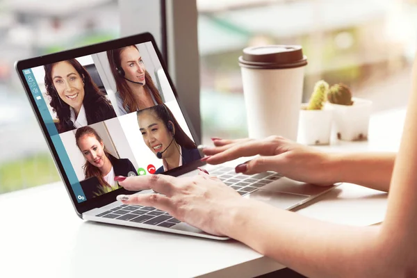 Videoroepnaam Zakelijke Mensen Vergadering Virtuele Werkplek Afstand Kantoor Telework Conference — Stockfoto