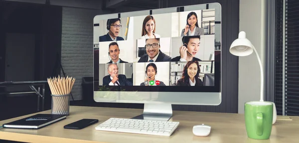 Video Volání Obchodní Lidé Setkání Virtuálním Pracovišti Nebo Vzdálené Kanceláři — Stock fotografie