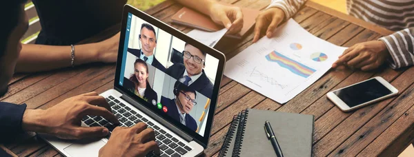 Video Call Group Business People Meeting Virtual Workplace Remote Office — Stock Photo, Image