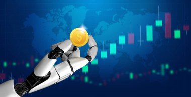 3D Rending gelecekteki robot teknolojisi geliştirme, yapay zeka yapay zeka ve makine öğrenme konsepti. İnsan hayatının geleceği için küresel robot biyonik bilim araştırması.