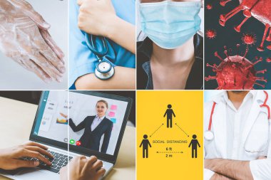 Coronavirus COVID-19 görüntü pankartı güvenlik önlemi ve covid-19 ya da 2019 Coronavirus hastalığının yayılmasını önlemek için doktor hizmeti de dahil olmak üzere önleme bilgisi kavramına yerleştirildi.