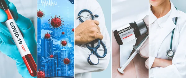 Coronavirus Covid Fotoset Banner Concept Van Medische Behandeling Inclusief Geneeskunde — Stockfoto