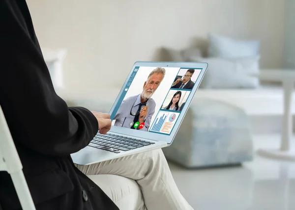 Video Call Business People Meeting Virtual Workplace Remote Office Telework — Stock Photo, Image