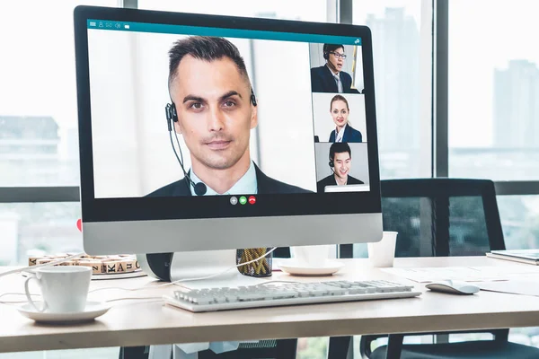 Videoanrufe Von Geschäftsleuten Die Sich Einem Virtuellen Arbeitsplatz Oder Einem — Stockfoto