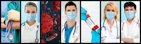 Coronavirus Covid Foto Set Banner Concept Medical Treatment Including Medicine — Fotografia de Stock