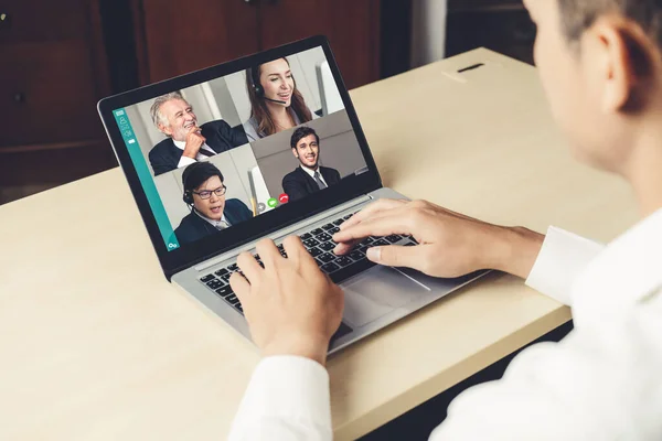 Video Call Business People Meeting Virtual Workplace Remote Office Telework — Stock Photo, Image