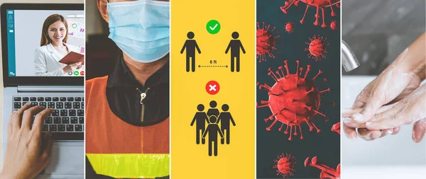 Coronavirus Covid Image Set Banner Концепція Попереджувальної Інформації Включаючи Запобіжний — стокове фото