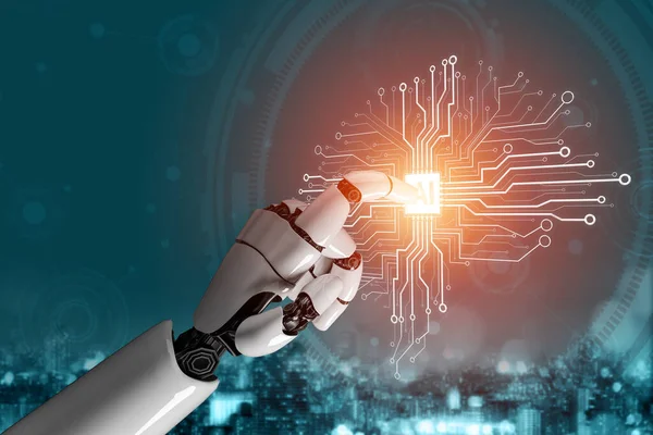 3D渲染未来机器人技术的发展 人工智能人工智能和机器学习的概念 全球机器人生物科学研究促进人类生活的未来 — 图库照片